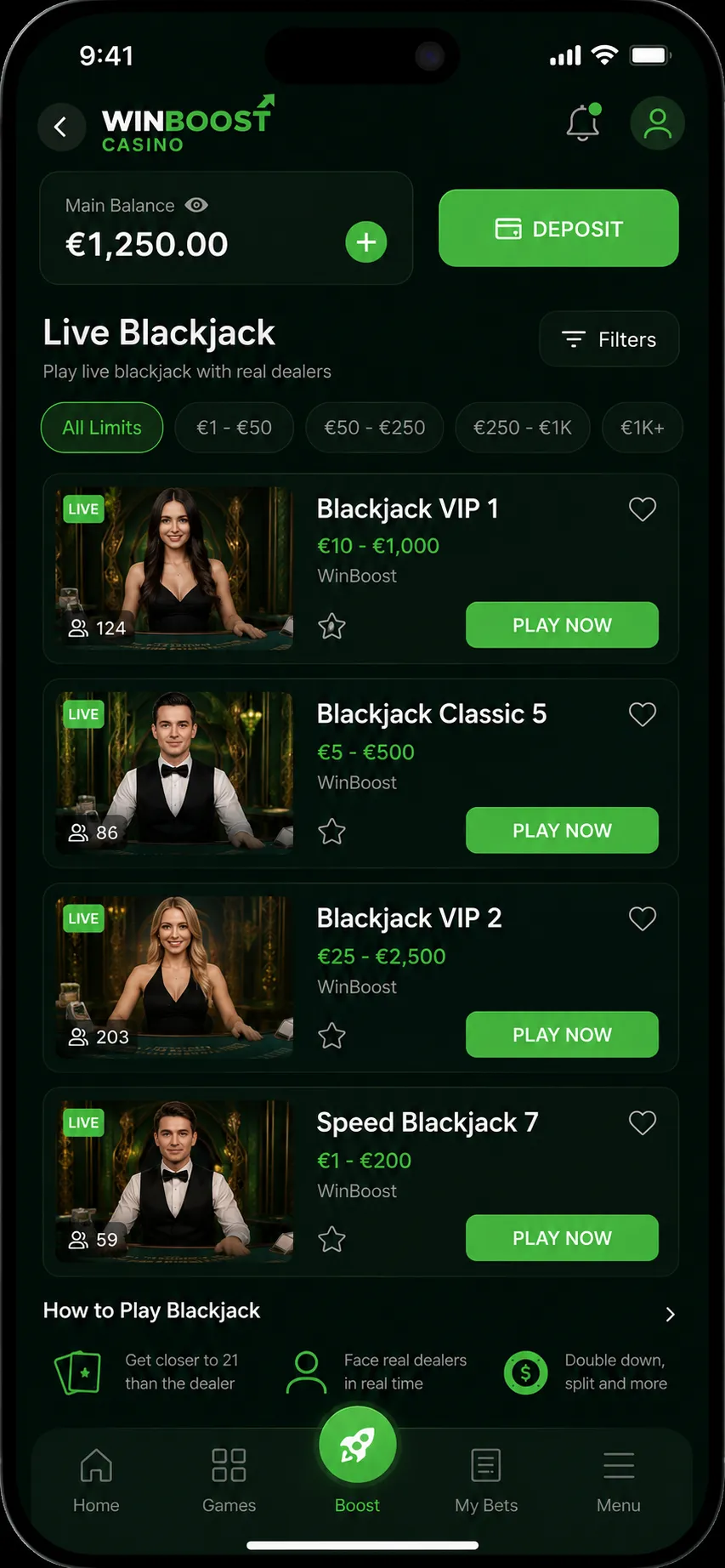 WinBoost Casino app — sportsbook screenshot